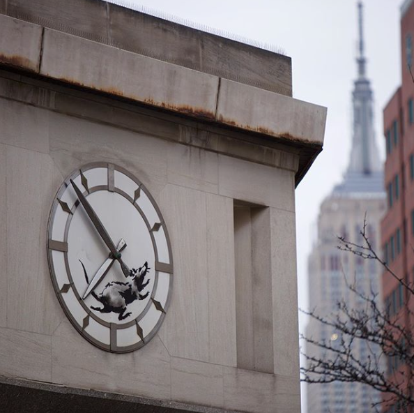 Banksy clock rat in New York