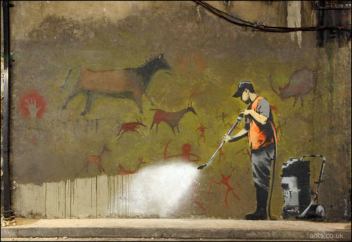 Banksy Cave Painting Graffiti removal, Cans Festival