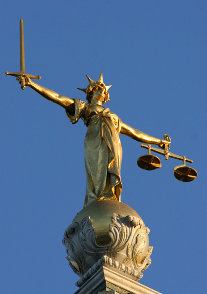 Justice Statue on the top of the Old Bailey