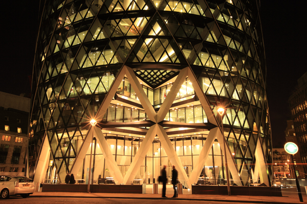 Swiss Re Tower at night