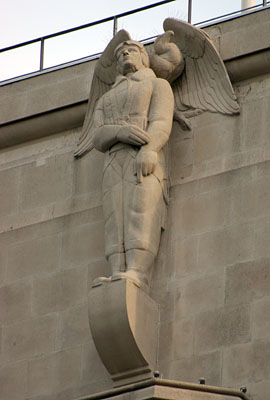 Wallis House, art deco statue