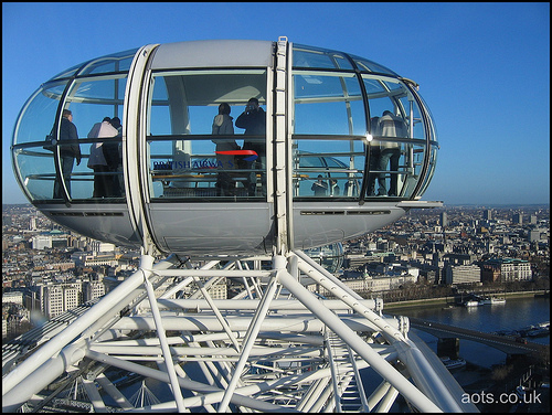 London Eye pod at the top of its journey