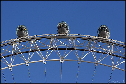 Photo of London eye pods against a blue sky