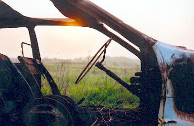 Wrecked car, Fire damaged car, Feltham