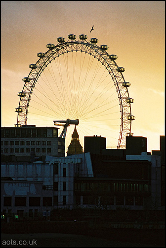 photo of the London Eye at sunset