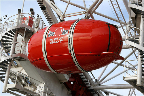 Photo of a custom Red Nose Day London Eye Pod in 2007