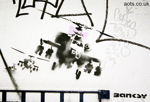 Banksy Pink Ribbon helicopter gunships