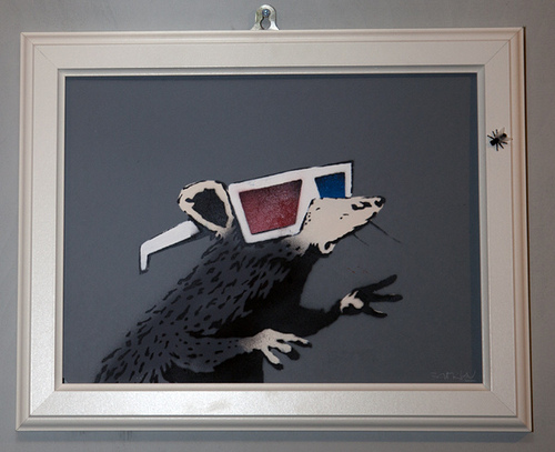 Banksy rat with 3d glasses