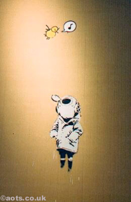 Banksy - Space Girl and Bird on cardboard