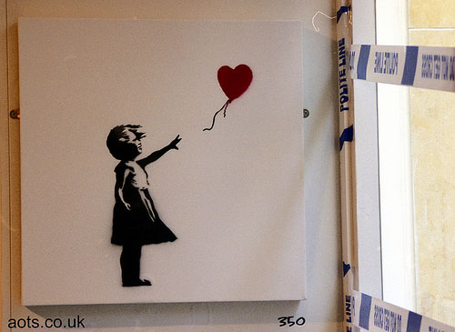 Girl and heart balloon stencil