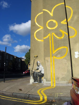 Banksy Bethnal Green Yellow Lines Flower Painter