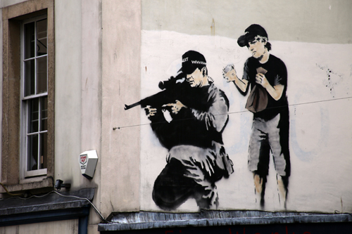 Banksy police sniper and boy,  Bristol