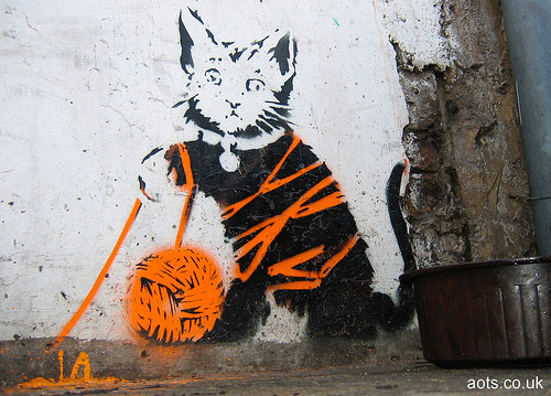 Banksy cat and orange wool