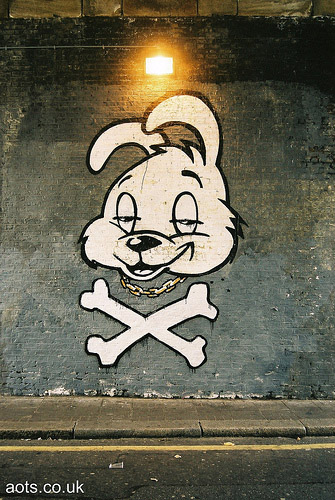 Banksy Thug For Life rabbit with crossbones