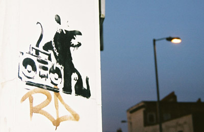 Banksy rat with ghetto blaster