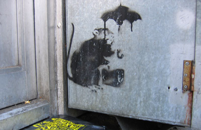 Banksy rat and umbrella 