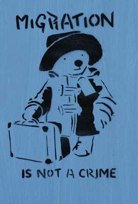 Migration is not a crime stencil _ paddington bear