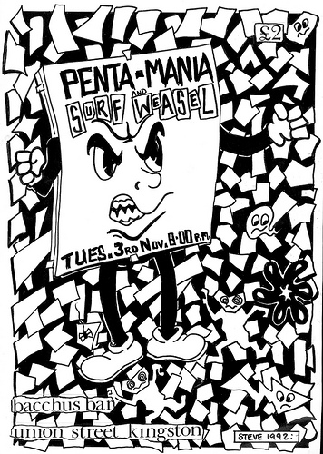 Gig Flyer for Penta Mania and Surf Weasel, Bacchus Bar, Kingston