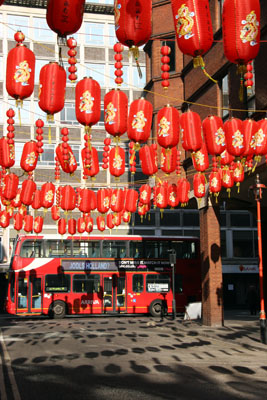 Decorations the morning after Chinese New Year, London