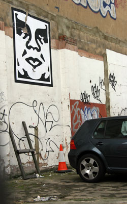 Obey Andre paste up, Clerkenwell Road