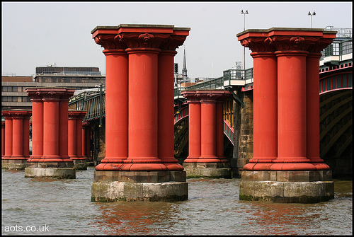 Old Blackfriars Bridge supports in the Thames