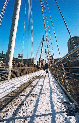 London Hungerford Bridge with snow