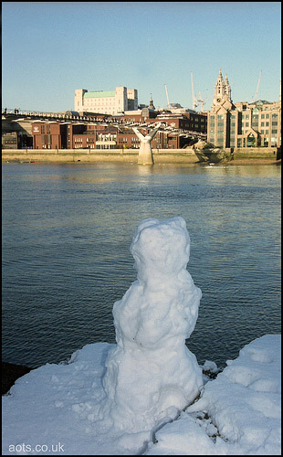 London Millennium Bridge with Snow