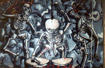 AK47 punk club skeletons mural