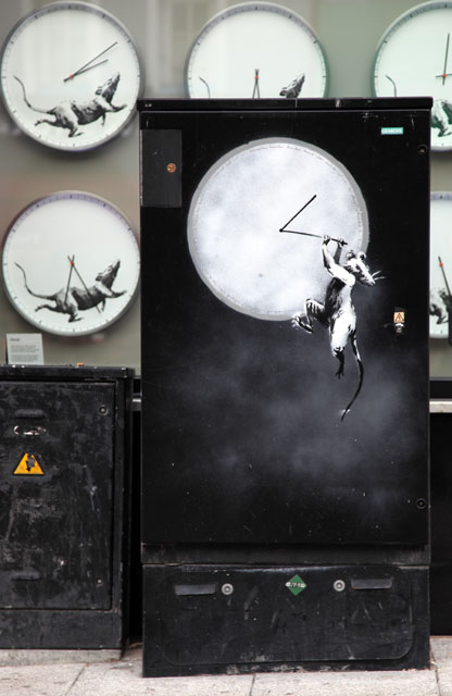 Banksy rat art on junction box