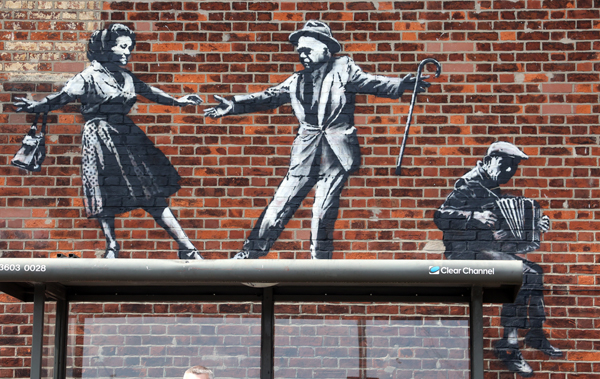 Banksy bus stop dancers detail