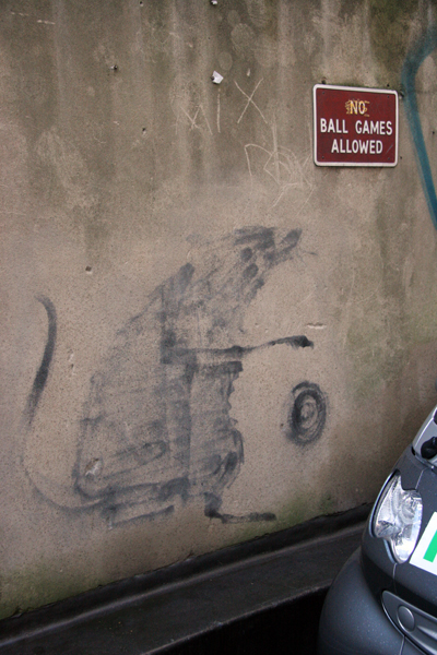 Banksy buffed No Ball Games rat, Paddington