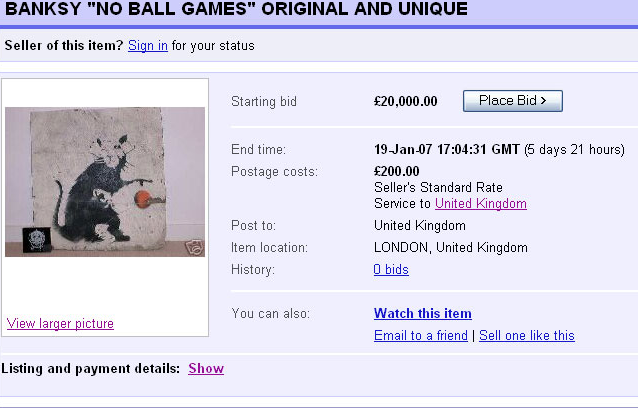 Banksy No Ball Games rat on Ebay