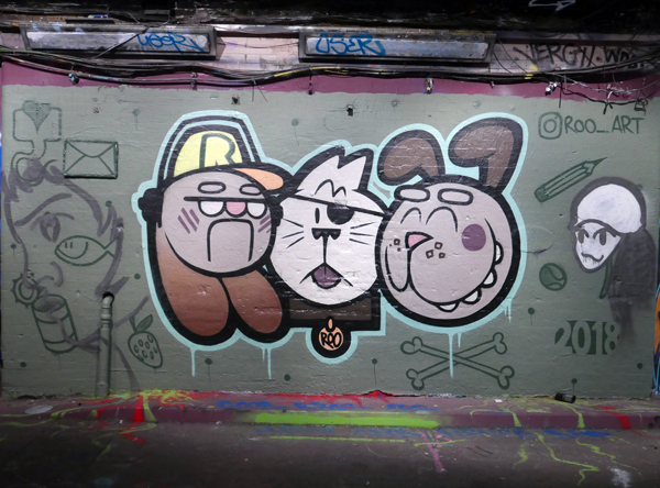 Roo, street art in Leake Street tunnel