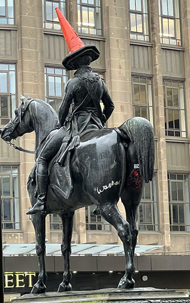 Duke of Wellington statue with cone