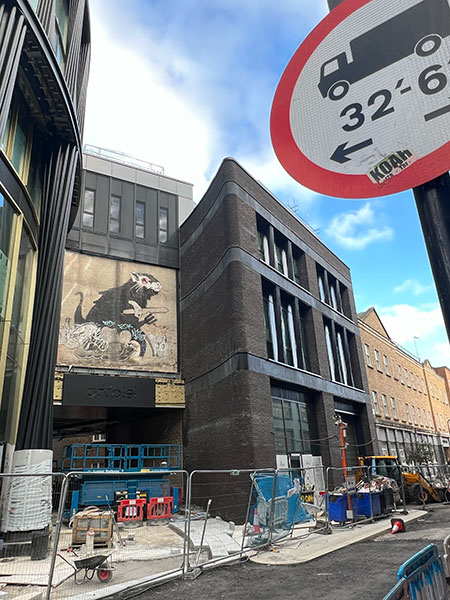 Banksy art being installed at the Artotel, Shoreditch, London