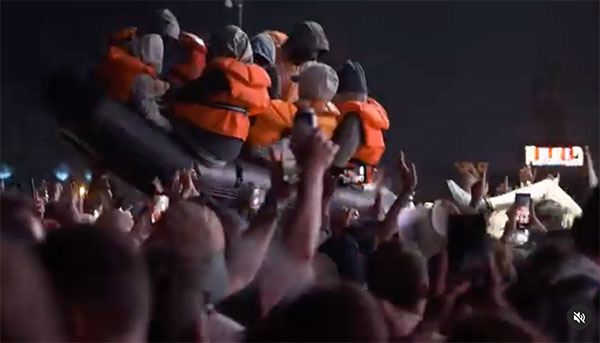 Banksy boat with Idles at Glastonbury