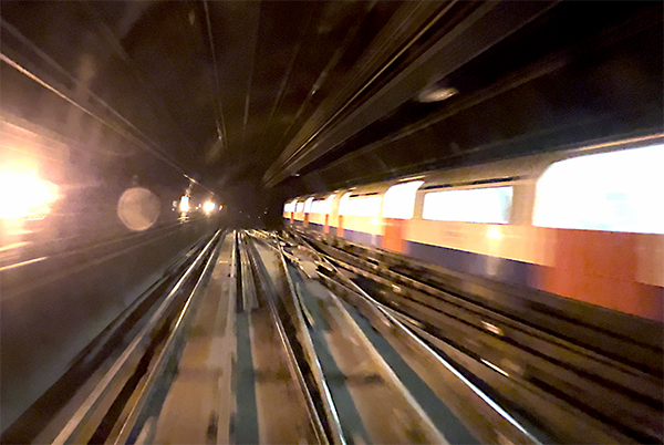 London Underground cab view in an Underground tunnel