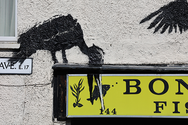 Banksy artwork on a fish and chip shop in Walthamstow