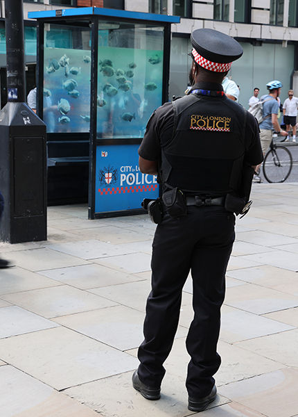 Police inspecting Banksy's work