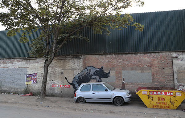 Banksy mounting rhino location