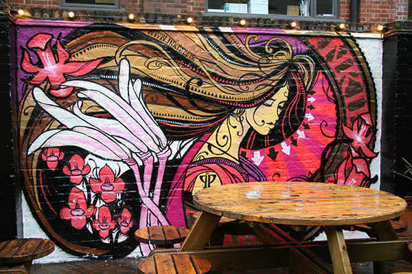 Inkie piece in the courtyard at Cargo