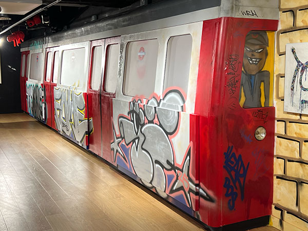 Replica tube carriage at Long Dark Tunnel