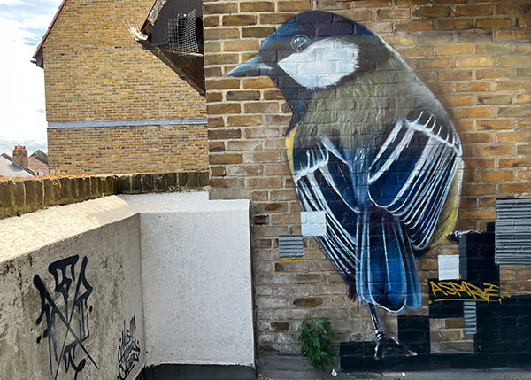 Great Tit street art by Aspire at the Penge Rooftop Gallery