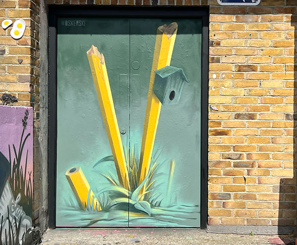 Woskerski pencil art with bird box