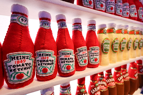 Photo of Heinz Tomato and Ketchup and Salad Cream made of felt lining the shelves