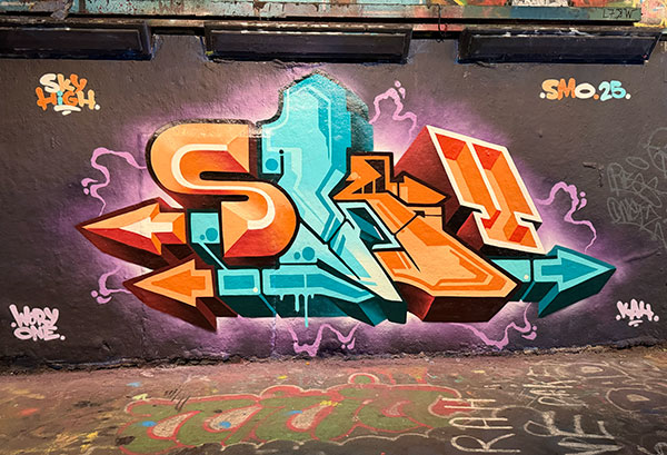 Skyhigh graffiti in Leake Street, 2025
